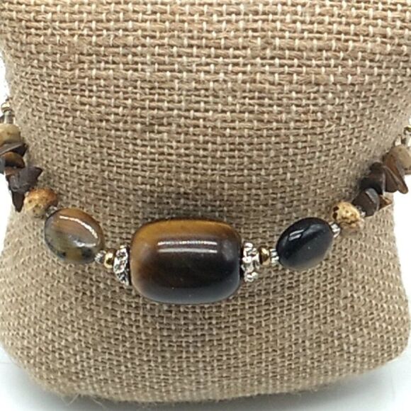 Tiger's Eye Barrel with Earth-tone Stone Chips & Crystal Bracelet - Picture 11 of 13